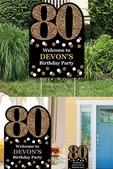 80th Birthday Party ideas  - Bling out your yard with these fun 80th birthday yard decorations!  Click to see more 80th birthday party ideas and decorations. #80thbirthday #birthdayparty #80thBirthdayIdeas.com Birthday Yard Decorations, 80th Birthday Party Ideas, Cheers To 80 Years, 80th Birthday Party Decorations, 90th Birthday Decorations, 80s Birthday, 80th Birthday Decorations, 90th Birthday Invitations, 90th Birthday Parties