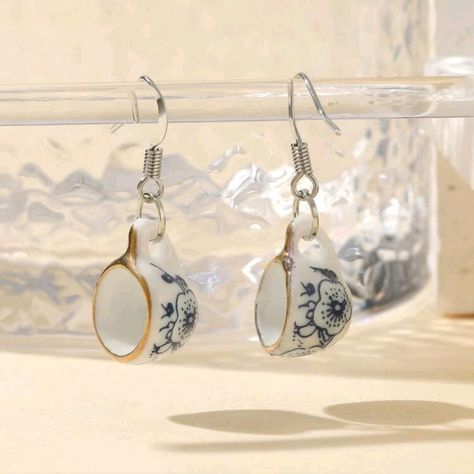 New Beautiful Teacup Earrings! Tea Cup Earrings, Tea Cup Design, Ceramic Earring, Yellow Earrings, Styl Retro, Watches Women Fashion, Unisex Gifts, Wood Earrings, Acrylic Earrings