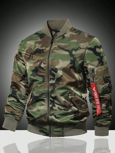 Men's  MA-1 Camouflage Flight Jacket, Stand Collar Motorcycle Sports Coat Army Green   Long Sleeve Woven Fabric Graphic,Letter,Plain,Camo,All Over Print Cargo Non-Stretch  Men Outdoor Apparel, size features are:Bust: ,Length: ,Sleeve Length: Sport Jacket Men, Motorcycle Sports, Camo Men, Stand Collar Jackets, Camo Jacket, Green Long Sleeve, Outdoor Men, Flight Jacket, Outdoor Jacket