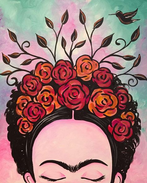 Frida Kahlo Drawing, Frida Paintings, Frida Kahlo Paintings, Cute Portrait, Kahlo Paintings, Pinots Palette, Painting Parties, Frida Art, Easy Acrylic Painting