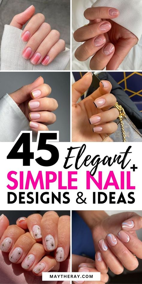 simple nail designs Minimalistic Design Nails, Minimalist Nail Art For Short Nails, Simple French Tip Nail Designs, Regular Nail Polish Designs, At Home Simple Nail Designs, Easy Diy Acrylic Nails, Flower On Nails Simple, Simple Nail Designs For Beginners Short Nails, Simple At Home Nail Designs