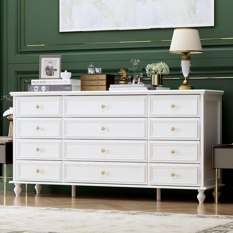 PRICES MAY VARY. Modern & Chic - Sleek stream-lined design with timeless color combination made this modern 12 drawer dresser. Compact structure and fine texture remain classic and elegance for your living space. This white dresser is suitable for anywhere in your living space for storage organization: bedroom, living room, hallway, entryway or even kitchen. Sufficient Storage - Featuring 8 tiny drawers on both sides and 4 spacious drawers, the dresser for bedroom provides enough space to organi Dresser Console, 12 Drawer Dresser, Dresser Modern, Bedroom Coastal, Coastal Farmhouse Style, Nursery Dresser, Dresser For Bedroom, Dresser Chest, Buffet Sideboard