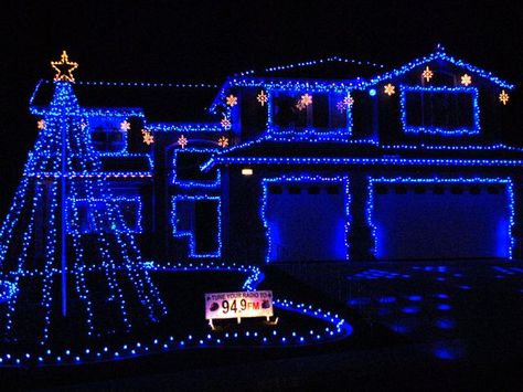 Blue Christmas Lights On House, Blue Christmas Lights, Lights Outside, Christmas Lights Outside, House Lights, 1st House, Xmas 2022, White Christmas Lights, Christmas House Lights