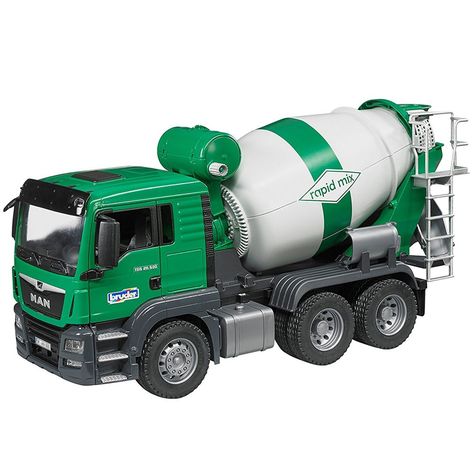 You  can have your own super realistic modern Bruder MAN TGS Cement Mixer Truck for all your play construction sites' needs. Manufactured by Bruder. Cement Mixer Truck, Cement Mixers, Cement Mixer, Cab Driver, Mixer Truck, Concrete Mixers, Construction Vehicles, New Trucks, Toy Trucks