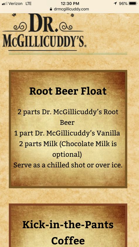 Dr a McGillicuddy Root Beer Root Beer Recipes, Dr Mcgillicuddy, Spiked Drinks, Root Beer Recipe, Beer Drinks, Cocktail Shots, Tipsy Bartender, Boozy Drinks, Root Beer Float