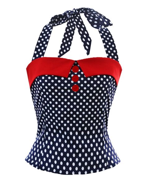 APRIL MODA Women Polka Dot Vintage 50s 60s Top Shirt Button Halter Pinup Retro Shirts Cropped Tops Shirts Rock Clothing|Blouses & Shirts| | - AliExpress Gothic Blouse, Ladies Tops Blouses, Pin Up Outfits, Rock Outfits, Western Girl, Vintage Crop Tops, Retro Mode, Girls Summer Outfits, Retro Women