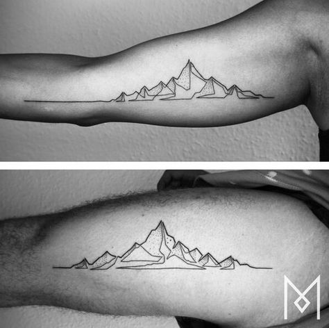 Geometric Tattos, Arlo Tattoo, Berg Tattoo, Tattoo Mountain, Mo Ganji, One Line Tattoo, Tato Henna, Single Line Tattoo, Tattoos Geometric