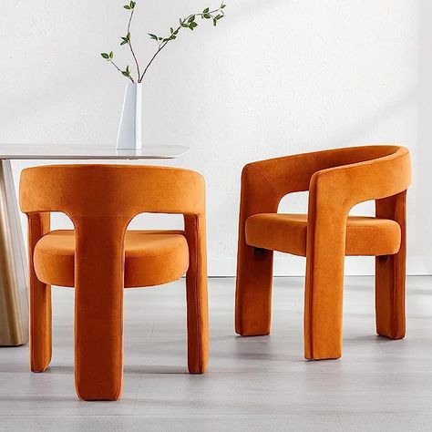 Barrel Dining Room Chairs, Barrel Chair Dining Room, Barrel Dining Chairs, Ivory Chair, Orange Dining Chairs, Orange Chair, Vanity Chair, Chairs Dining, Dining Living Room