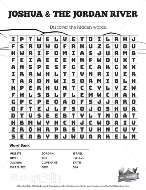 Joshua 3 Crossing the Jordan River Bible Word Search Puzzle Sunday School Crossword, Solomon Bible, Jesus Miracles, Ananias And Sapphira, Bible Study Activities, Bulletin Ideas, Bible Word Searches, Sunday School Coloring Pages, Bible Video