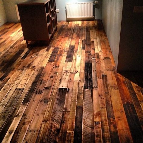 pallet flooring pallet wood floors hardwood floors ideas reclaimed wood floors Wood Pallet Flooring, Pallet Floors, Diy Wood Floors, Reclaimed Wood Floors, Residential Flooring, Shelving Design, Western Homes, Wood Pallet Projects, Diy Flooring