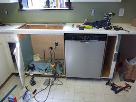 My Stupid House: Installing A Full Size Dishwasher In Old Shallow Cabinets Cabinet Installation Diy, Dishwasher Cabinet, Shallow Cabinets, Dishwasher Installation, Modular Kitchen Cabinets, Cheap Kitchen Cabinets, Dishwasher Magnet, Diy Kitchen Remodel, Built In Dishwasher