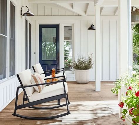 Outdoor Swivel & Motion Chairs | Pottery Barn Front Porch Chairs, Front Porch Rocking Chairs, Metal Rocking Chair, Sofa Santai, Industrial Sofa, Wicker Lounge Chair, Outdoor Rocking Chair, Rocking Chair Porch, Porch Chairs