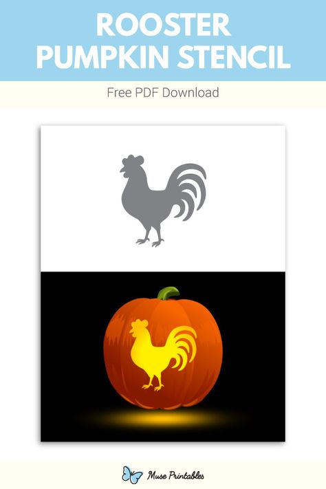 Free printable rooster pumpkin stencil. Download it at https://museprintables.com/download/pumpkin-stencil/rooster/ Rooster Pumpkin Carving, Chicken Pumpkin Carving Stencil, Pumpkin Carving Ideas Chicken, Chicken Stencil Free Printable, Pumpkin Carving Chicken, Chicken Pumpkin Decorating, Chicken Pumpkin Carving, Rooster Pumpkin, Chicken Stencil