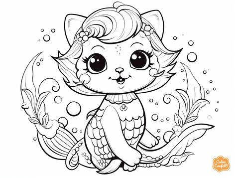 illustration of Cute mystical mermaid-cat Cat Wings, Mermaid Cat, Cat Coloring, World Of Imagination, Cat Coloring Page, Fantasy Fairy, Underwater World, Free Kids, Mythical Creatures