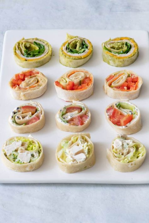 Four Easy Pinwheel Sandwich Recipes - FeelGoodFoodie Sandwich Recipes Turkey, Sandwich Roll Ups, Pinwheel Sandwich Recipes, Turkey Pinwheels, Recipe Sandwich, Turkey Sandwiches Recipes, Tortilla Pinwheels, Pinwheel Sandwiches, Tortilla Rolls