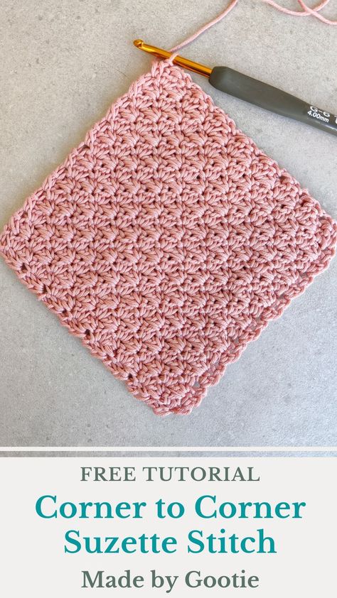 The Suzette crochet stitch has such a beautiful texture. It's dense, yet still soft, and it's also a reversible crochet stitch! In this free crochet tutorial you will learn how to crochet the suzette stitch from corner to corner (c2c crochet). So if you don't like to count stitches, or make a long starting chain, this one is for you! #c2cdifferentstitches #suzettestitch #cornertocornercrochet #c2ccrochet #freec2ccrochet #suzettestitchblanket Crochet Suzette Stitch, Crochet Corner To Corner, Crochet Washcloth Free Pattern, Crochet Washcloth Free, Corner To Corner Crochet Pattern, Crochet Stitch Pattern, Crochet C2c Pattern, C2c Crochet Pattern Free, Crochet Washcloth Pattern