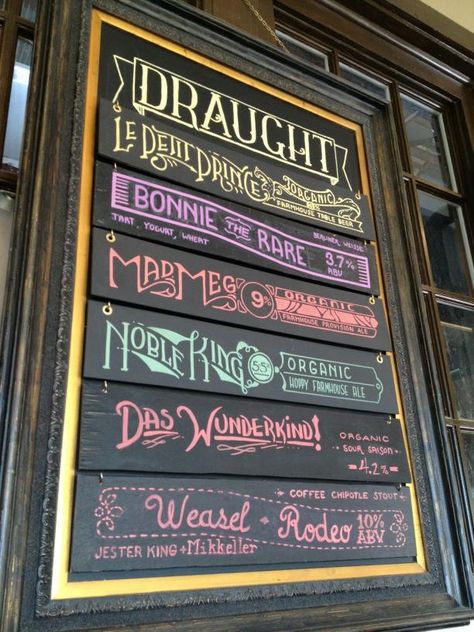 The Menu Board at Jester King Craft Brewery Chalkboard Beer List, Beer Menu Chalkboard, Beer Menu Board, Beer Board Chalkboard, Brewery Bar Design, Beer Menu Design, Beer List, Menu Signage, Brewery Bar