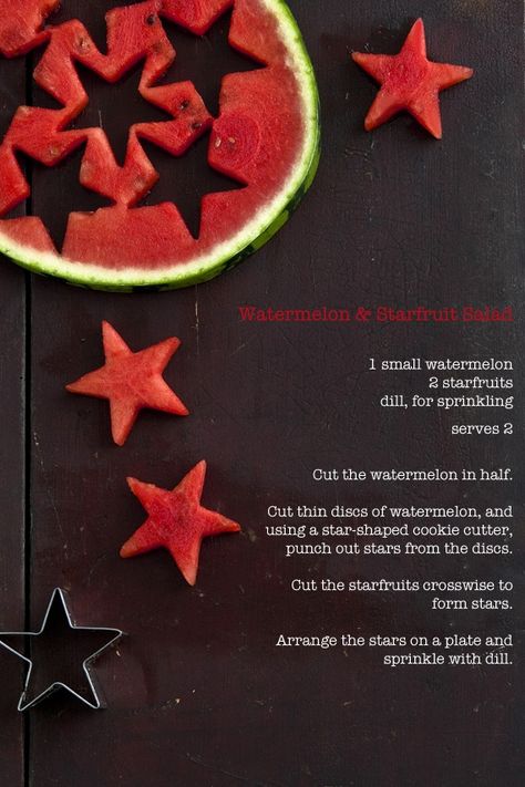 Star shaped watermelon treat. perfect to go with 4th of July BBQ { #food #recipe #creative #inspiration #fruit } Shaped Watermelon, Watermelon Granita, Star Shaped Cookies, Fruits Decoration, Watermelon Art, Dinner Recipes For Kids, Bbq Recipes, Recipe Cards, Fourth Of July