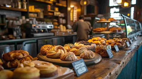 Bakery Display Delight: An assortment of freshly baked #sweets elegantly displayed on a #rustic counter in a cozy #cafe. #bakedgoods #breakfast #artificialintelligence #digitalart #photo ⬇️ Download and 📝 Prompt 👉 https://stockcake.com/i/bakery-display-delight_105976_8752 Bakery Photography Shop, Bakery Photography, Cozy Bakery, Baked Pastries, Baked Sweets, Rustic Counter, Bakery Display, Photography Shop, Wooden Counter