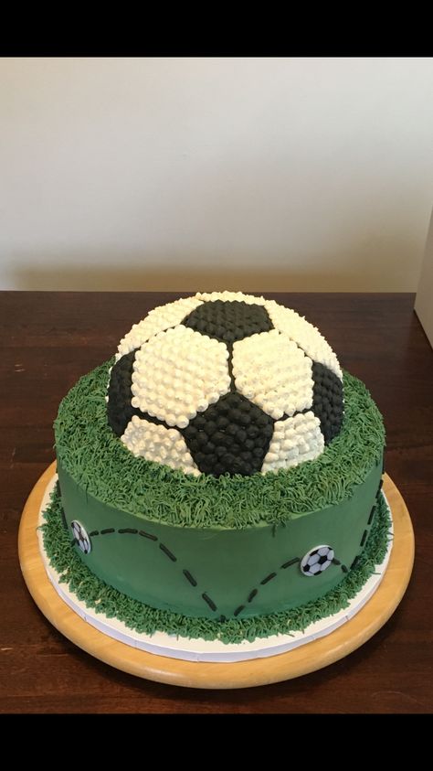 Soccer cake Soccer Ball Cake, Soccer Birthday Cakes, Soccer Cake, Ball Cake, Soccer Theme, Elegant Birthday Cakes, Soccer Birthday, Floral Border Design, Football Party