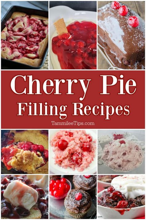 Easy Cherry Pie Filling Recipes that taste amazing! Including cakes, salads, cherry bars, dump cakes, and so many more recipes! Things To Do With Cherry Pie Filling, Cherry Pie Filling Ideas, Dessert Recipes Using Cherry Pie Filling, What To Do With Pie Filling, Cherry Pie Filling Dump Cake, Cherry Pie Filling Bread, Cherry Filling Dessert, Canned Cherry Pie Filling Recipes Easy, Recipes Using Pie Filling