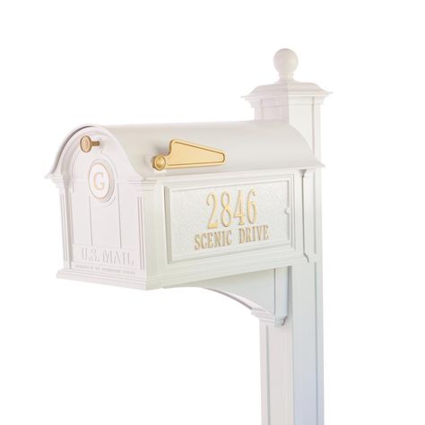 Whitehall Products Balmoral White Streetside Monogram Mailbox Package, Whites Usps Mailbox, Mailbox Monogram, White Mailbox, Front Door Monogram, Black Mailbox, Large Mailbox, Personalized Mailbox, Mailbox Post, Family Monogram