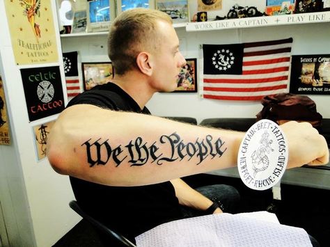 We the people #declaration of independence #Tattoo #TattoosByCaptainBret  #Newport #RI #NewportRhodeIsland  #TattooShop #TattooStudio Independent Symbol Tattoo, Tattoos Independence, Tattoo For Independence, Patriotic Hand Tattoos, Declaration Of Independence Tattoo, Patriotic Back Tattoo, Independence Tattoo, Patriot Tattoo, Symbol Tattoo Ideas