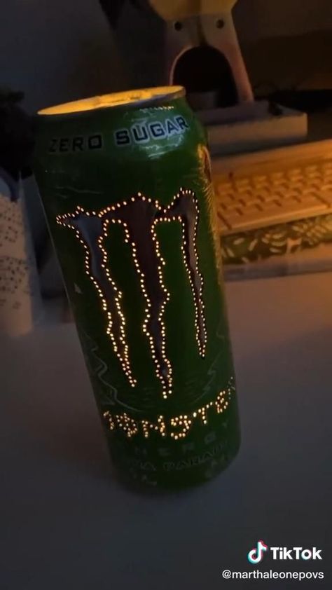 Monster Energy Candle, Things To Do With Monster Energy Cans, Monster Can Candle, Diy With Monster Cans, Ideas For Monster Cans, Monster Drink Crafts, Monster Can Diy Ideas, Monster Energy Room Decor, Monster Drink Art