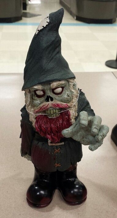 Zombie gnome Zombie Figurines, Horror Gnomes, Evil Gnome, Zombie Life, Gnome Costume, Zombie Monster, Garden Gnomes, Christmas Crafts For Gifts, Diy Yard