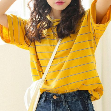 #aesthetic #yellow #outfits Aesthetic Yellow, Shirt Aesthetic, Yellow Shirt, Yellow Aesthetic, Mermaid, Yellow, Wall, Hair, T Shirt