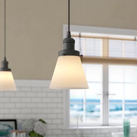 Pachna 1-Light Single Cone Pendant Overhead Lighting, Kitchen Island Pendants, Filament Bulb, Globe Pendant, Lantern Pendant, Beachcrest Home, Geometric Pendant, Lantern Lights, Kitchen Lighting