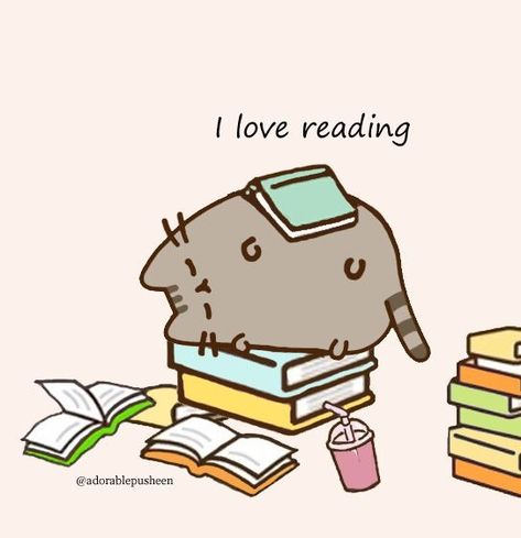 Pusheen Reading, Carry On Jatta 3, Pusheen Comics, Sanrio Journal, Pusheen Book, Business Sayings, Kawaii Pusheen, Wallpapers Cat, Pusheen Stickers