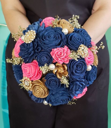 Muslim Wedding Decorations, Navy Blue Wedding Bouquets, Navy Wedding Theme, Navy Blue Bouquet, Fuschia Wedding, Hot Pink And Gold, Hot Pink Weddings, Wedding Cakes Blue, Bridal Shower Diy