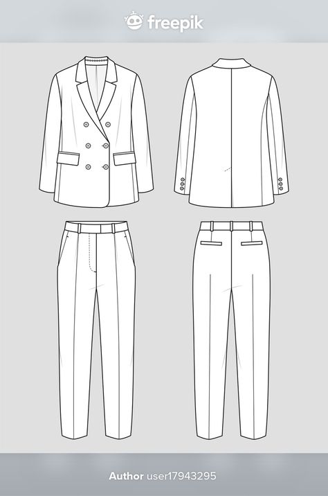 Flat Technical Drawing, Suits For Women Drawing, Suit Technical Drawing, Clothes Outline, Suit Sketch, Oversized Suit, Vector Clothes, Suit Drawing, Jacket Drawing