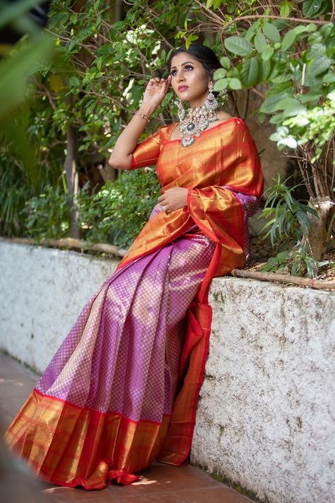 New Pattu Sarees Collection 2023, Pattu Saree Color Combinations Latest, Gadwal Pattu Sarees Latest, Latest Salwar Designs, Blouse Styling, Saree Color Combinations, Silk Sarees Kanchipuram, Vaddanam Designs, South Indian Wedding Saree