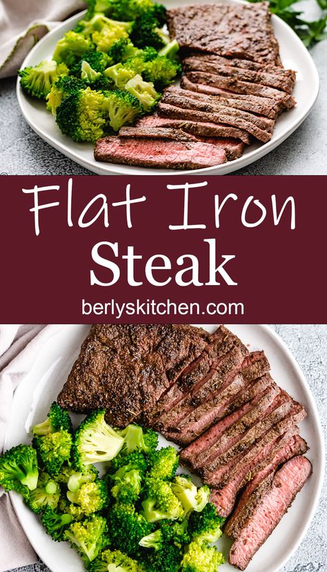 Our Flat Iron Steak Recipe is quick and delicious made with a custom blend of seasonings, seared to perfection in a flat iron skillet. It makes for an excellent weeknight dinner option. #berlyskitchen Flat Iron Steak Marinade, Steak Dinner Ideas, Flat Iron Steak Recipes, Beef Steak Recipes, Flat Iron Steak, Homemade Burgers, Steak Recipe, Beef Chuck, Delicious Burgers