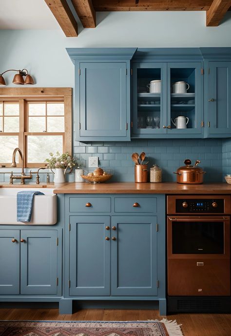 Blue Kitchen Cabinet Ideas, Blue Kitchen Cabinet, Blue Painted Cabinets, Blue Kitchen Designs, Cabinet Trends, Grey Blue Kitchen, Kitchen Cabinet Trends, Kitchen Cabinet Ideas, Painted Cabinets