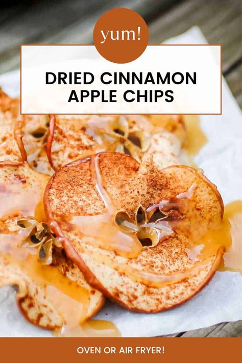 For a healthy and satisfying snack, these Dried Apple Chips are sure to become a new favorite! Dusted with tasty cinnamon, these sweet and crispy dried apple slices are the perfect fall snack. Make them in the oven or in the air fryer for a super easy treat with the perfect amount of sweetness! You’ll love these air fried apple chips paired with a salted caramel dip for an amazing autumnal snack. Air Fried Apple, Dried Apple Slices, Dried Apple Chips, Fried Apple, Cinnamon Apple Chips, Dessert Recipes Cookies, Caramel Dip, Easy Treat, Fall Snacks