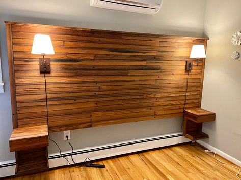 Redwood Headboard, Diy Wood Headboard, King Bed Headboard, Diy Bed Headboard, City Ideas, Headboard With Shelves, Lake Decor, Headboard Wall, Rental House