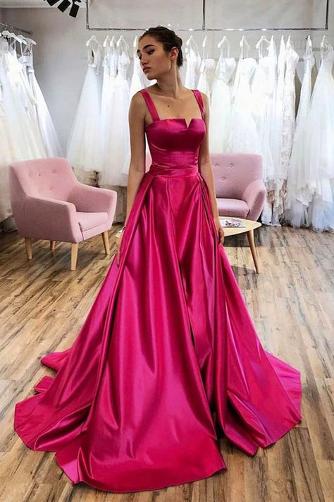 Satin Long Prom Dress, Red Prom Dress Long, Prom Dresses With Pockets, Spaghetti Strap Prom Dress, Custom Prom Dress, Red Evening Dress, Custom Size Dresses, A Line Prom Dresses, Prom Dresses Online