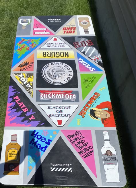 Diy Beer Pong Table Layout, Trippy Beer Pong Table, Beer Dye Table Designs, Frat Pong Table Painted, Beer Pong Table Painted Ideas Boys, Cup Pong Tables Painted, Ping Pong Table Painted, Diy Pong Table, Pong Table Designs