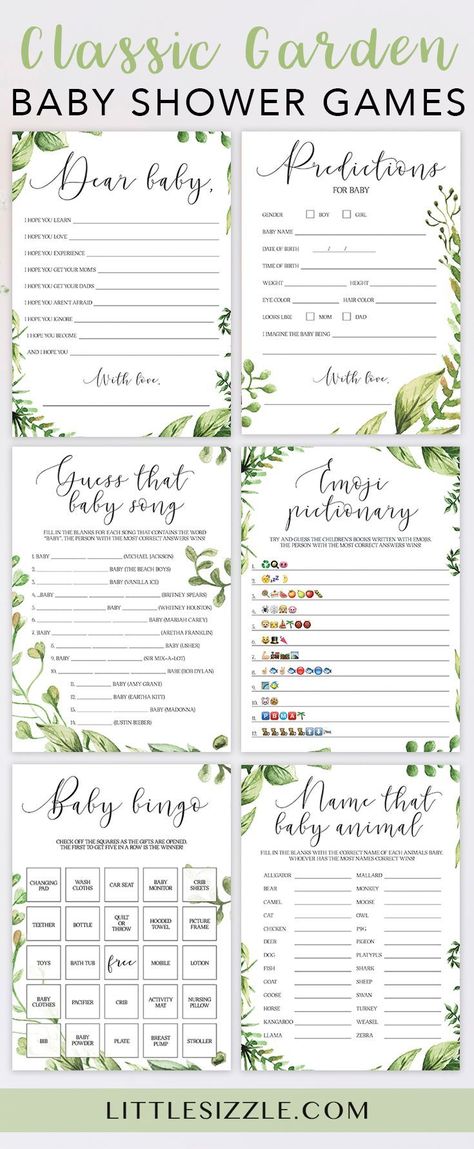 Baby Shower Greenery Theme Boy, Botanical Baby Shower Ideas, Greenery Baby Shower Ideas, Games For Baby Shower, Baby Shower Guessing Game, Neutral Garden, Garden Baby Shower Theme, Baby Shower Gifts For Guests, Baby Wishes