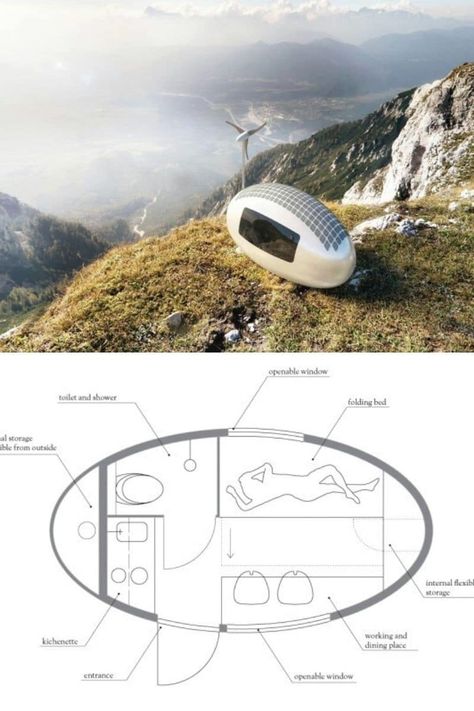 House And Shed Layout, Passive Tiny House, Capsule House Design, Round Tiny House, Sustainable Tiny House Design, Eco Friendly Tiny House, Mini Houses Tiny Homes, Shed To Cabin, Tiny House Design Floor Plans