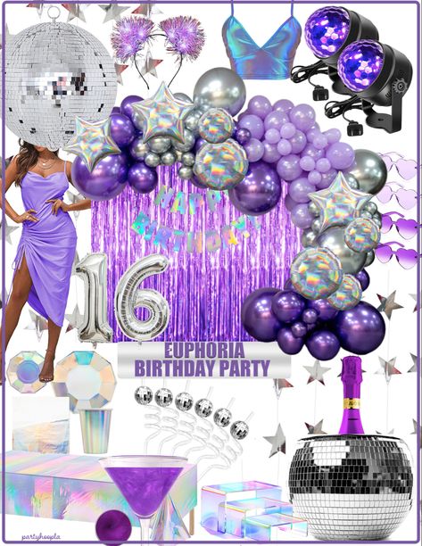 Euphoria Sweet 16, Euphoria Birthday Party Theme, Sweet Sixteen Party Themes, 17th Birthday Party Ideas, Sweet 16 Party Themes, 14th Birthday Party Ideas, Euphoria Party, 15th Birthday Party Ideas, Sweet 16 Party Decorations