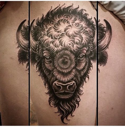 Bison Head Tattoo, Bison Tattoo Ideas, Tattoo Ideas Lion, Head Tattoo Ideas, Bison Tattoo, Buffalo Tattoo, Bison Head, Convention Tattoo, Native Tattoos