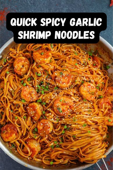 Quick Spicy Garlic Shrimp Noodles | Quick Spicy Garlic Shrimp Noodles Recipe Healthy Shrimp Noodles, Spicy Garlic Shrimp Noodles, Easy Fast Shrimp Recipe, Spicy Shrimp Scampi Pasta, Rice Noodles And Shrimp, Shrimp Thai Noodles, Garlic Shrimp Noodles, Korean Corn Cheese Recipe, Taiwanese Fried Chicken Recipe