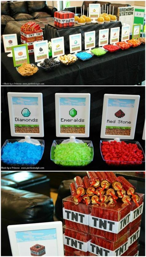 minecraft birthday party ideas Minecraft Party Games, Minecraft Party Food, Minecraft Party Printables, Minecraft Birthday Party Ideas, Minecraft Party Favors, Minecraft Diy, Minecraft Food, Diy Minecraft, Minecraft Birthday Party