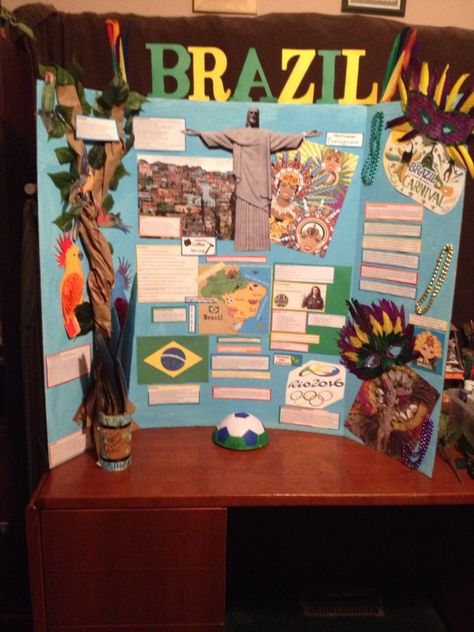 Brazil World Thinking Day 2016 Culture Day At School Ideas, Brazil Party, Hispanic Heritage Month Activities, Brazil Art, Girl Scout Activities, Cultural Crafts, World Thinking Day, Girl Scout Swap, Culture Day