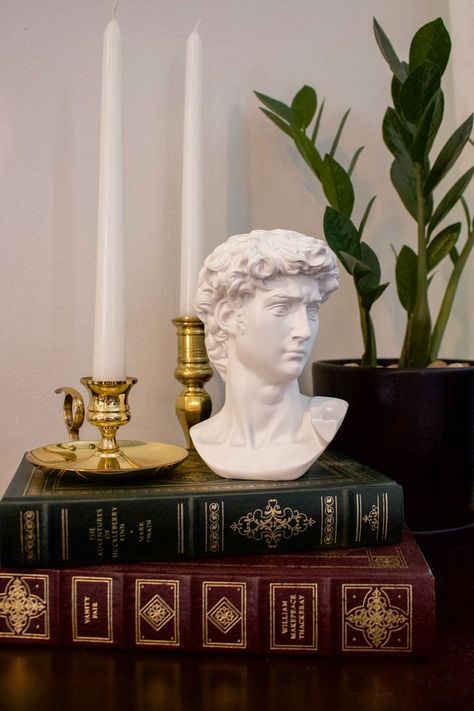 Michelangelo's David Bust Statue - 6 inches tall, durable resin, sophisticated decoration Greek God Aesthetic, Dark Academia Photos, Office Bookshelf Decor, Mythology Decor, Dark Academia Home Decor, Dark Academia Home, Greek Bust, Greek Mythology Statue, David Bust