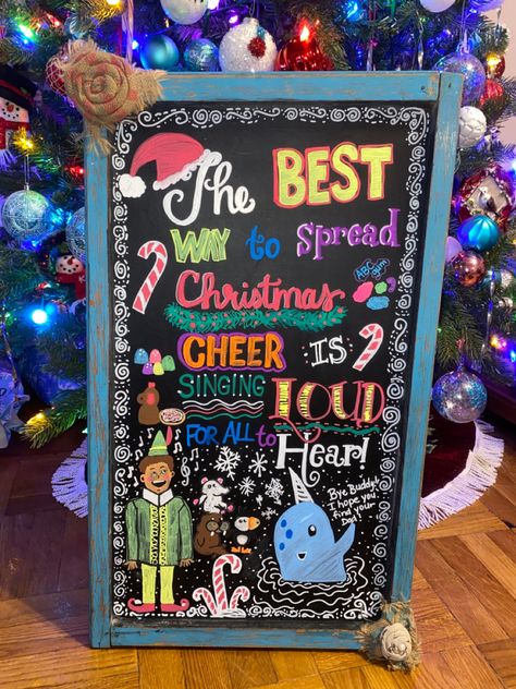 Buddy The Elf Chalkboard Art, Elf Chalkboard Art, Chalk Talk, Elf Movie, Buddy The Elf, Apple Design, Chalkboard Art, The Elf, Red Apple